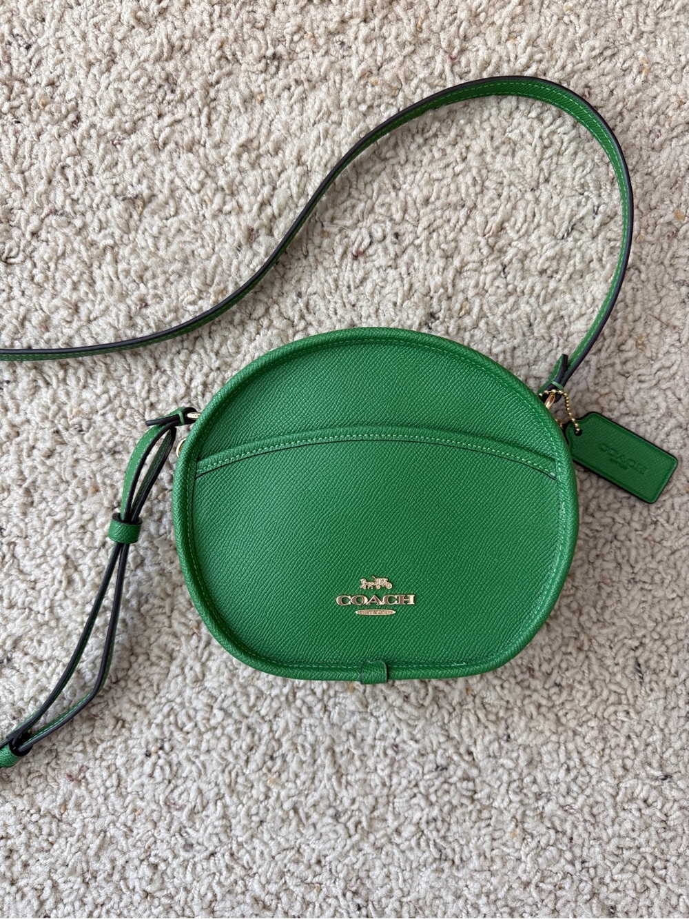 Coach Green Round Leather Crossbody Bag with Gold Logo